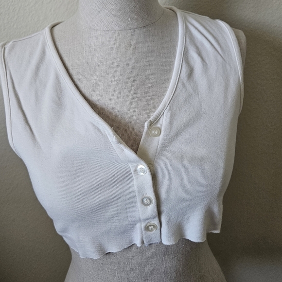 BDG URBAN OUTFITTERS Lexi Crop Button-Up Tank - White S - Picture 7 of 8